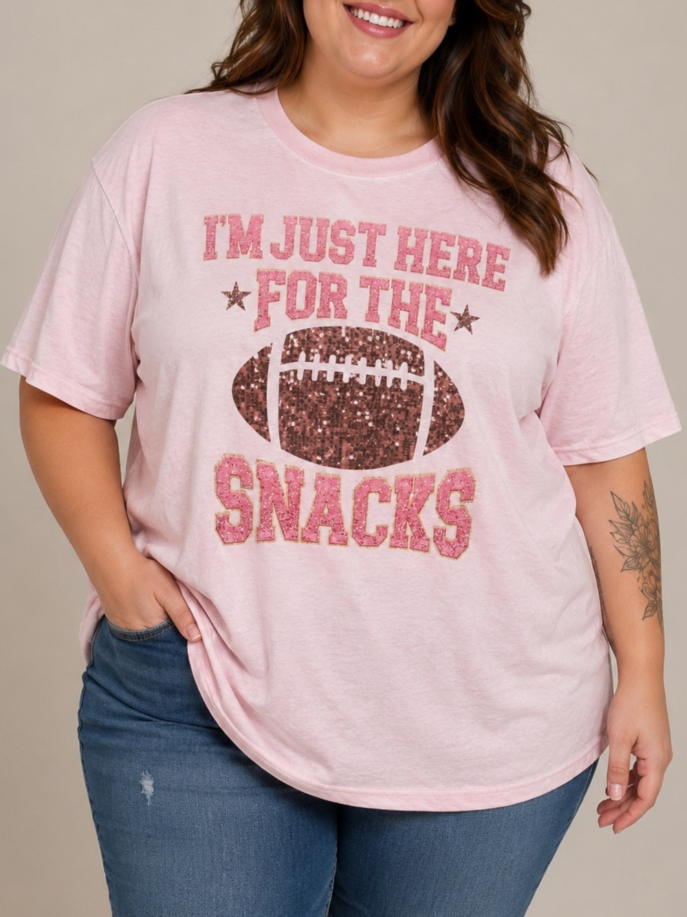 Pink Graphic Tee "I'm Just Here for the Snacks" LARGE